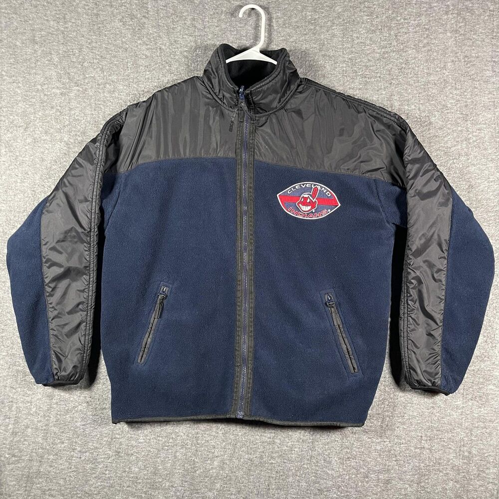 Vintage Cleveland Indians Jacket Mens Large Blue Fleece Chief Wahoo Mirage 90s
